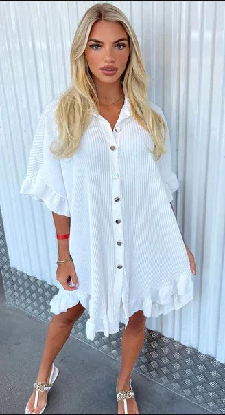 Pleated Button Dress